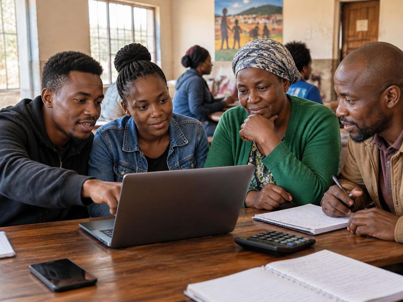 Four Black African adults building digital and financial knowledge together